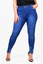 Boohoo Plus Jessica Frayed Hem Skinny Jean Blue