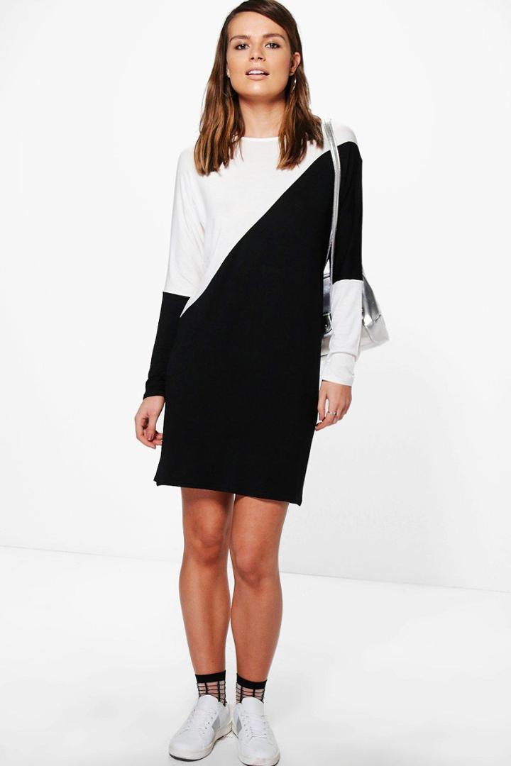 Boohoo Lola Monochrome Colour Block Shift Dress Black