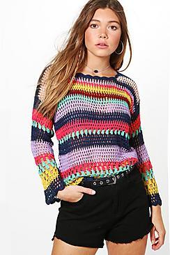 Boohoo Paige Multi Stripe Crochet Top