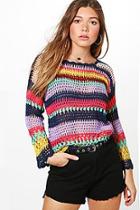 Boohoo Paige Multi Stripe Crochet Top