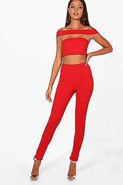 Boohoo Tall Off The Shoulder Crop & Trouser Co-ord