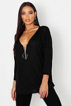 Boohoo Wide Rib O Ring Zip Pull Top