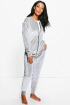 Boohoo Ivy Velour Bomber Jacket And Jogger Lounge Set Grey