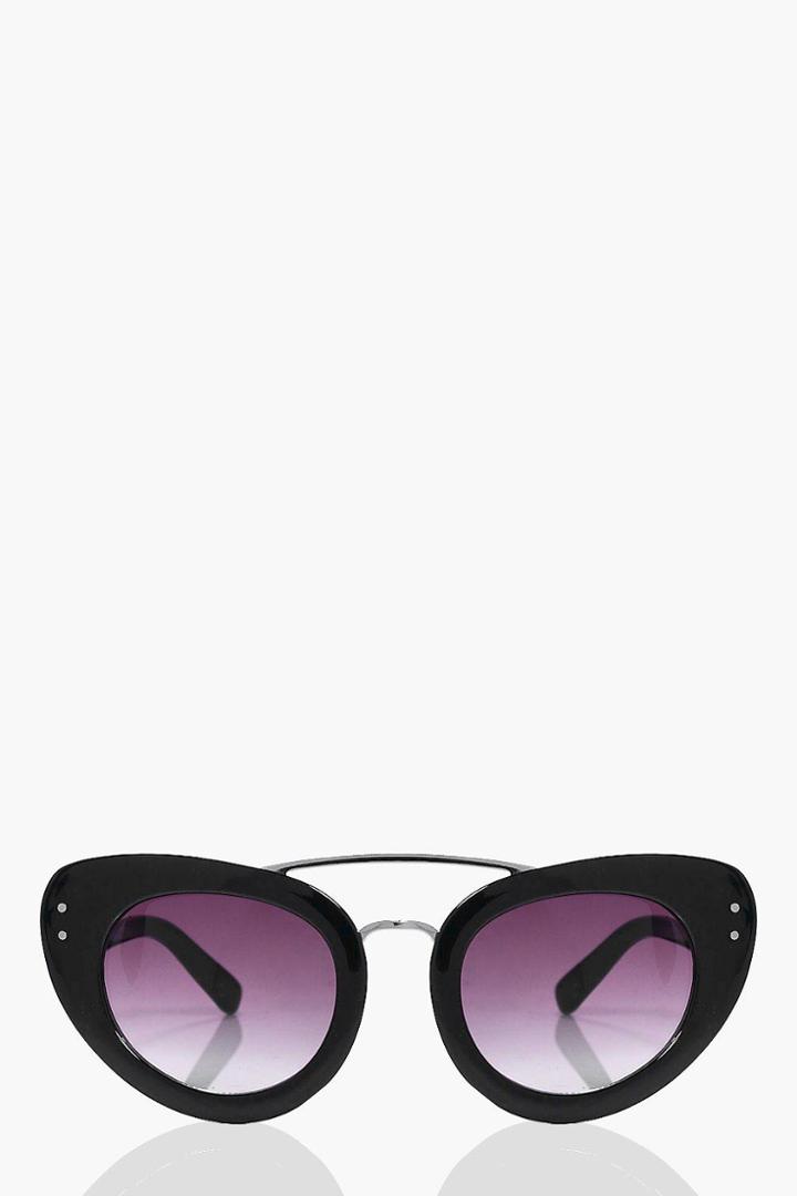 Boohoo Isabelle Black Brow Bar Cat Eye Sunglasses Black