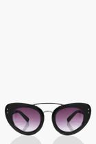 Boohoo Isabelle Black Brow Bar Cat Eye Sunglasses Black
