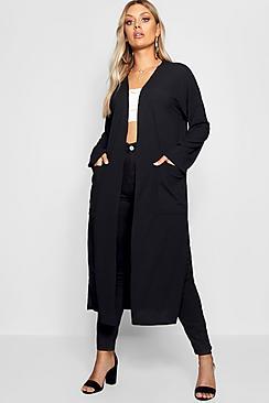 Boohoo Plus Rib Pocket Longline Cardigan