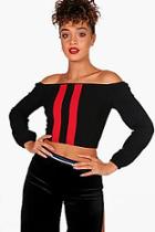 Boohoo Lilly Stripe Front Long Sleeve Bardot Crop