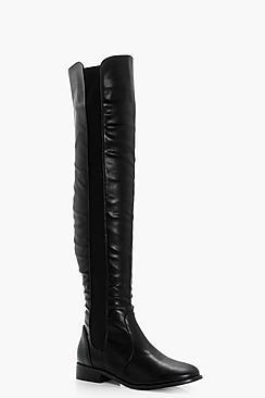 Boohoo Jemima Stretch Panel Flat Over The Knee Boots