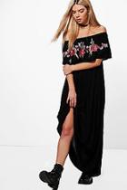 Boohoo Alessa Off Shoulder Embroidered Maxi Dress