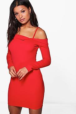 Boohoo Katy Cold Shoulder Fold Bodycon Dress