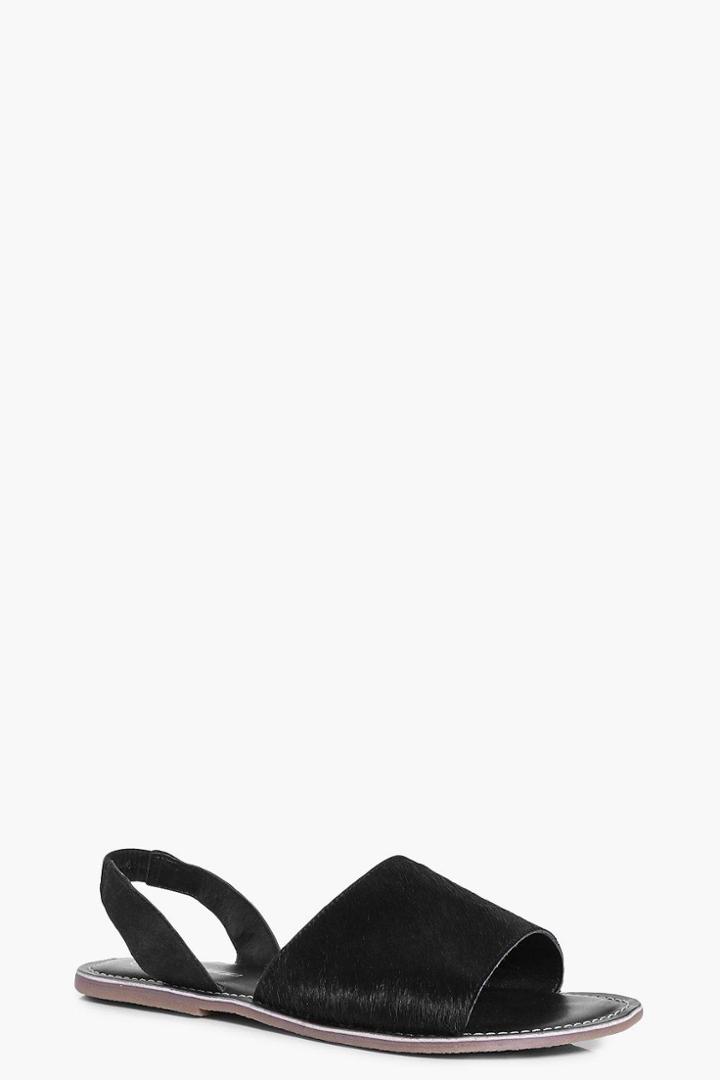 Boohoo Heidi Leather Hair Two Part Peeptoe Sandal Black