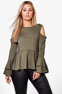 Boohoo Plus Evelyn Ruffle Sleeve Peplum Top