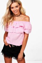 Boohoo Sophia Gingham Ruffle Off The Shoulder Top Pink