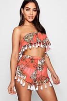 Boohoo Bobbie Bandeau Tassel Top & Shorts Beach Co-ord