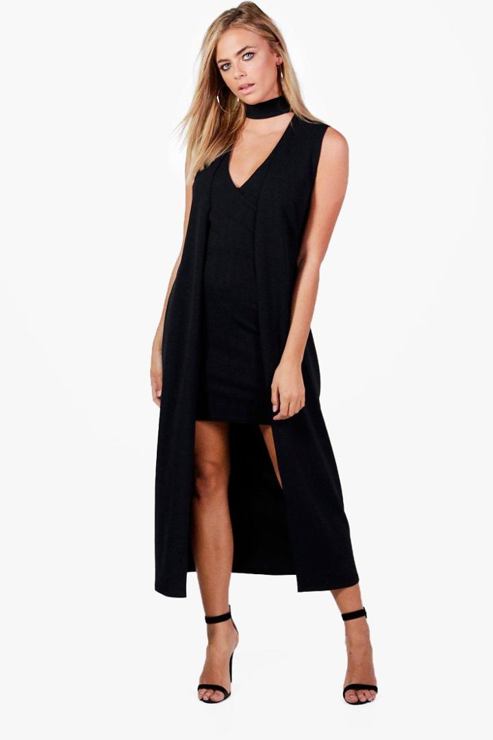 Boohoo Maisy Choker Plunge Dress & Duster Co-ord Black