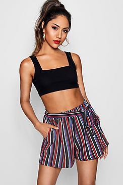 Boohoo Melissa Multicolour Stripe Tie Belt Shorts