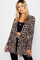 Boohoo Petite Leopard Print Belted Blazer