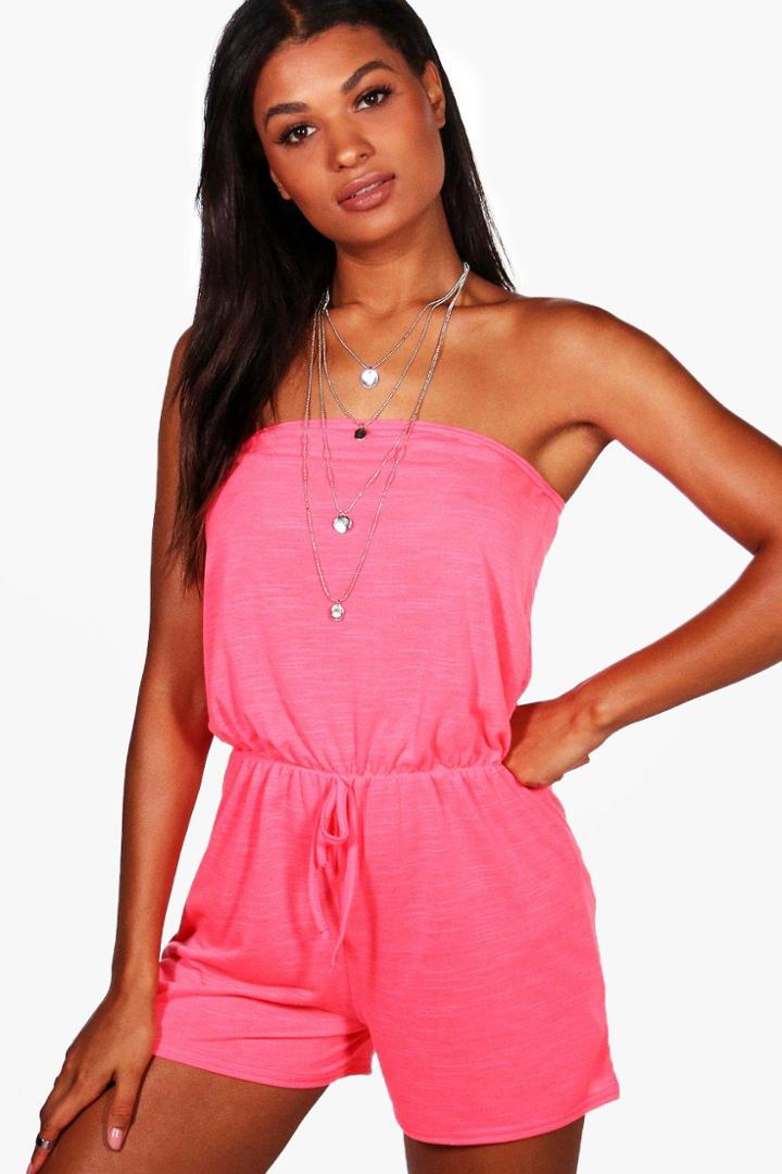 Boohoo Hannah Jersey Beach Playsuit Pink