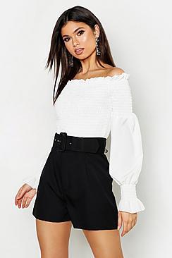 Boohoo Self Belt Woven High Rise Short