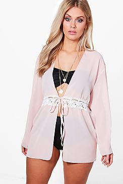 Boohoo Plus Bianca Crochet Trim Beach Kimono
