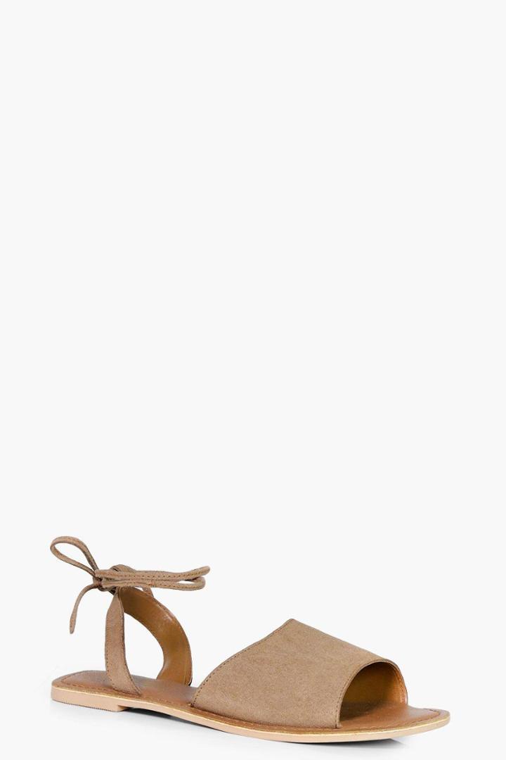 Boohoo Katie Suede Peeptoe Wrap Ankle Strap Sandal Tan