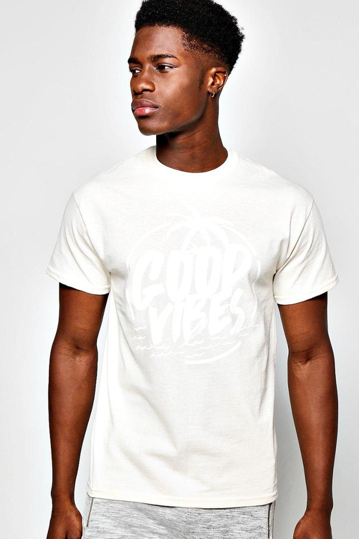 Boohoo Good Vibes Print T Shirt Natural