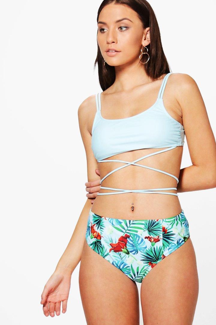 Boohoo Croatia Tropical Wrap Around Bikini Blue