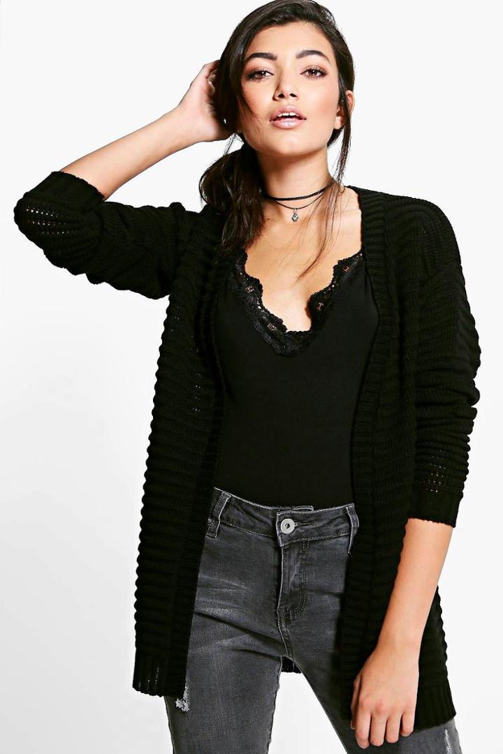 Boohoo Lola Edge To Edge Ripple Stitch Cardigan Black