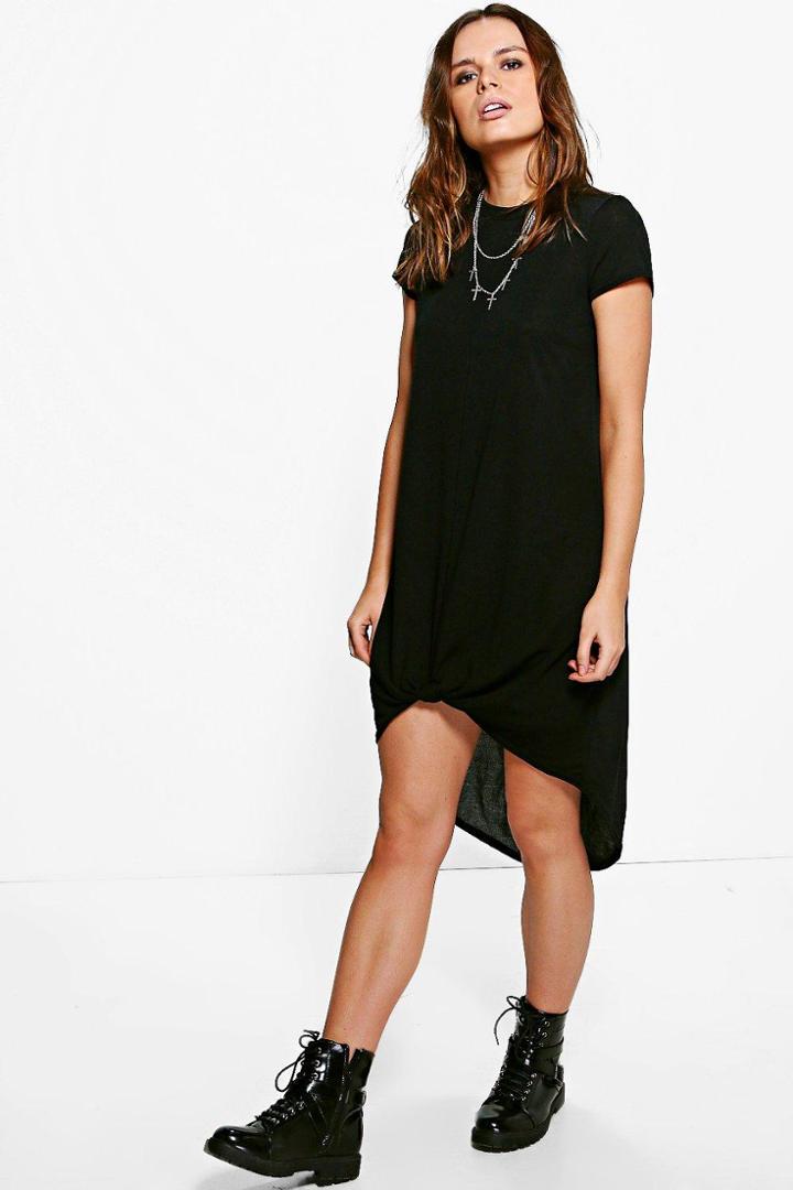 Boohoo Megan Knotted Knit Dress Black