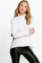 Boohoo Rose Textured Turtle Neck Dip Hem Tunic Cream