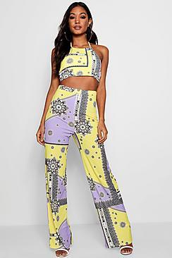 Boohoo Ally Halterneck And Wide Leg Trouser Co-ord