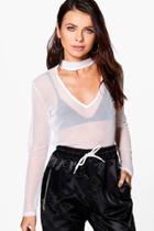 Boohoo Jessica Mesh Choker Top Cream