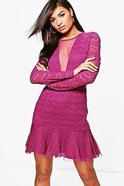 Boohoo Boutique Aeron Lace Peplum Bodycon Dress