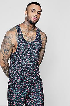 Boohoo Longline Curved Hem Ditsy Co-ord Racer Vest