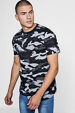 Boohoo Longline Camo T-shirt With Curve Hem