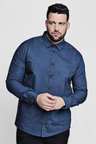 Boohoo Big And Tall Navy Poplin Long Sleeve Shirt