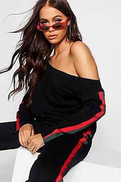 Boohoo Retrol Stripe Off The Shoulder Sweat