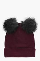 Boohoo Ruby Contrast Double Pom Beanie