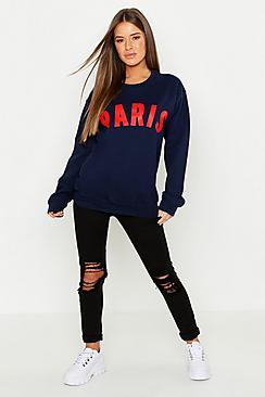 Boohoo Petite Paris Slogan Sweat
