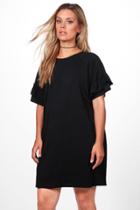 Boohoo Plus Katy Frill Detail T-shirt Dress Black