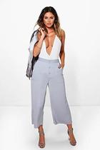 Boohoo Noemi Button Front Wide Leg Cropped Trousers