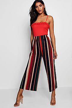 Boohoo Adalyn Stripe Fine Pleat Jersey Culotte