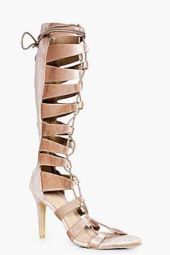 Boohoo Maddison Knee High Lace Up Gladiator Heel