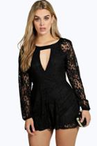 Boohoo Plus Amber Lace Wrap Front Playsuit Black