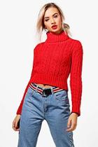 Boohoo Aimee Cropped Roll Neck Cable Knit Jumper