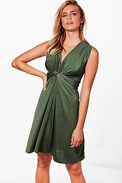 Boohoo Grace Knot Front Sleeveless Fitted Dress