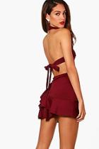 Boohoo Mol Frill Hem Detail Open Back Bodycon Dress