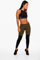 Boohoo Molly Fit Contrast Panel Running Leggings Khaki