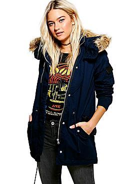 Boohoo Alicia Leather Look Trim Parka