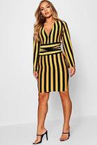 Boohoo Ruched Waistband Stripe Bodycon Dress